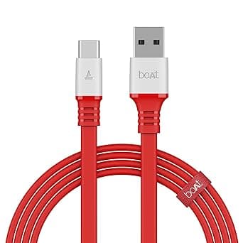 boAt Type C A750 6.5A Super Fast Charging Flat Cable Cable with Stress Resistant, Tangle-free, & 480Mbps Data Transmission, 10000+ Bends Lifespan and Extended 1.5m Length (radiant Red)