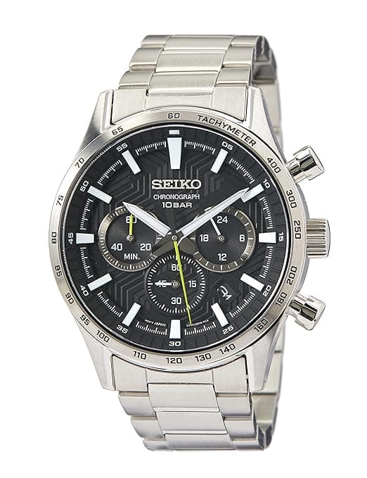 Seiko Analog Black Dial Silver Band Men's Stainless Steel Watch-SSB413P1